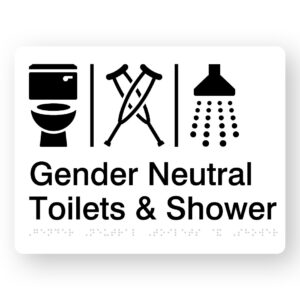 Airlock - Gender Neutral Toilets & Shower Braille Sign in White Acrylic - Image 1