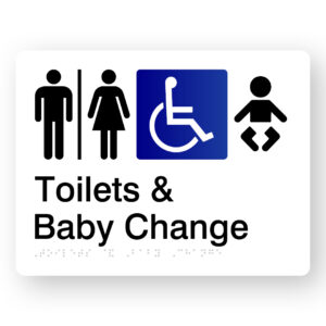 Airlock - Toilets & Baby Change Braille Sign in White Acrylic - Image 1
