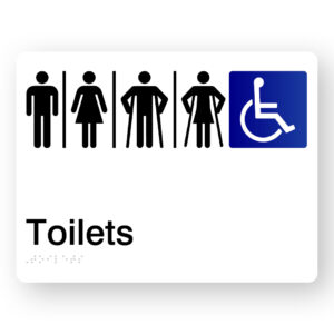 Airlock - Toilets Braille Sign in White Acrylic