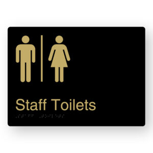 Airlock - Staff Toilets Braille Sign in a Black & Satin Brass Finish