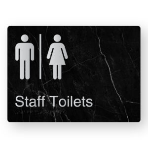 Airlock - Staff Toilets Braille Sign in a Black Marble & Silver Finish