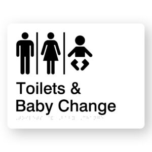Airlock - Toilets & Baby Change Braille Sign in White Acrylic - Image 1