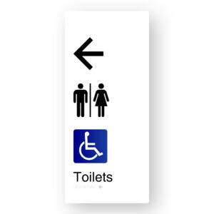 Airlock -  Toilets (Left Arrow) Braille Sign in XL White Aluminium