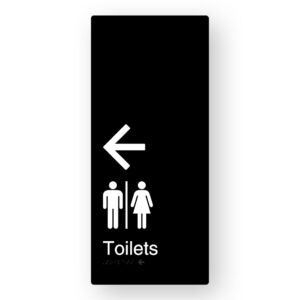 Airlock -  Toilets (Left Arrow) Braille Sign in XL Black Aluminium