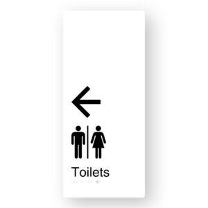 Airlock -  Toilets (Left Arrow) Braille Sign in XL White Aluminium
