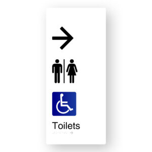 Airlock -  Toilets (Right Arrow) Braille Sign in XL White Aluminium