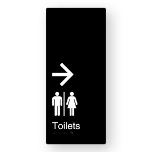 Airlock -  Toilets (Right Arrow) Braille Sign in XL Black Aluminium