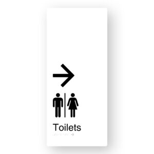 Airlock -  Toilets (Right Arrow) Braille Sign in XL White Aluminium