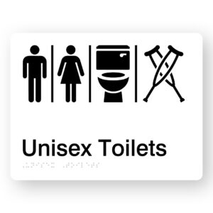 Airlock - Unisex Toilets Braille Sign in White Acrylic - Image 1