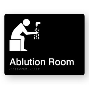 Ablution Room Braille Sign in Black Acrylic