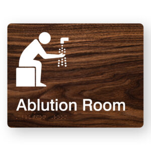 Ablution Room Braille Sign in Dark Woodgrain
