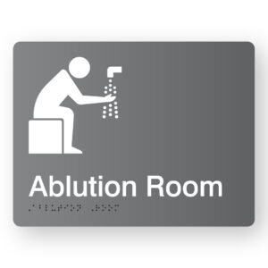 Ablution Room Braille Sign in Grey Acrylic