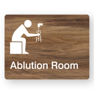 Ablution Room Braille Sign in Mid-Tone Woodgrain in Acrylic