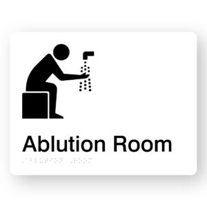 Ablution Room Braille Sign in White Acrylic