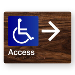 Accessible Access  (Right Arrow) Braille Sign in Dark Woodgrain