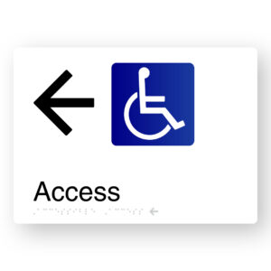 Accessible Access (Left Arrow) Braille Sign in White Aluminium