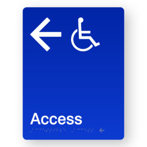 Accessible Access (Left Arrow) Braille Sign in Portrait Blue Acrylic