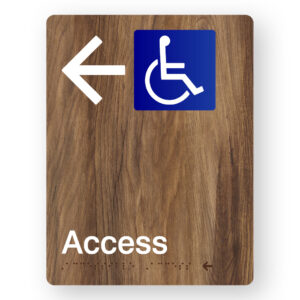 Accessible Access (Left Arrow) Braille Sign in Mid-Tone Woodgrain Portrait  Acrylic