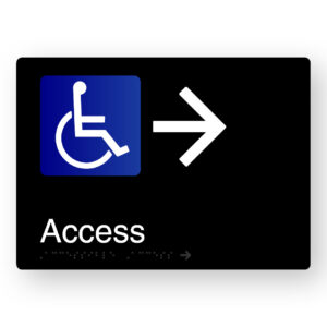Accessible Access (Right Arrow) Braille Sign in Black Aluminium