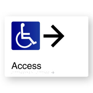 Accessible Access (Right Arrow) Braille Sign in White Aluminium