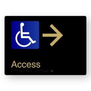 Accessible Access (Right Arrow) Braille Sign in a Black & Satin Brass Finish
