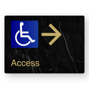 Accessible Access (Right Arrow) Braille Sign in a Black Marble & Satin Brass Finish