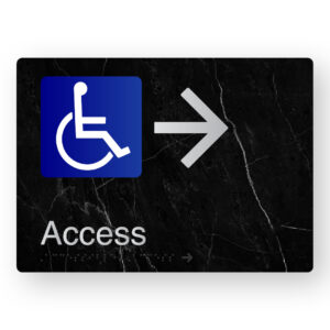 Accessible Access (Right Arrow) Braille Sign in a Black Marble & Silver Finish