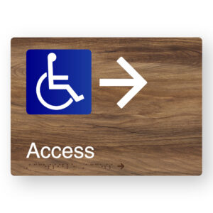 Accessible Access (Right Arrow) Braille Sign in a Mid-Tone Woodgrain