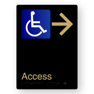 Accessible Access (Right Arrow) Braille Sign in Portrait Black & Satin Brass Finish