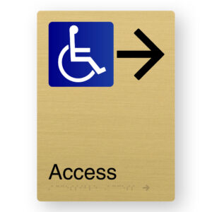 Accessible Access (Right Arrow) Braille Sign in Portrait Satin Brass Finish
