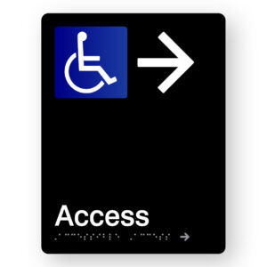 Accessible Access (Right Arrow) Braille Sign in Portrait Black Acrylic