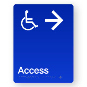 Accessible Access (Right Arrow) Braille Sign in Portrait Blue Acrylic