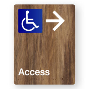 Accessible Access (Right Arrow) Braille Sign in Mid-Tone Woodgrain Portrait  Acrylic