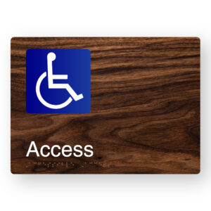 Accessible Access Braille Sign in a Dark Woodgrain