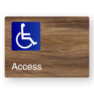 Accessible Access Braille Sign in a Mid-Tone Woodgrain