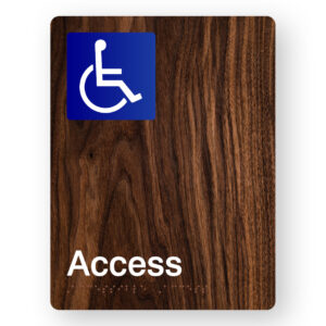 Accessible Access Braille Sign in Portrait Dark Woodgrain