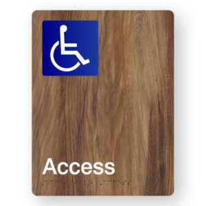 Accessible Access Braille Sign in Mid-Tone Woodgrain Portrait  Acrylic