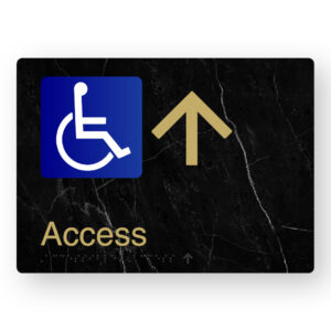 Accessible Access (Up Arrow) Braille Sign in a Black Marble & Satin Brass Finish
