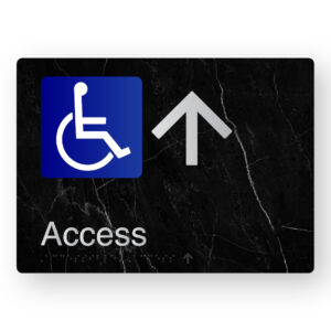 Accessible Access (Up Arrow) Braille Sign in a Black Marble & Silver Finish
