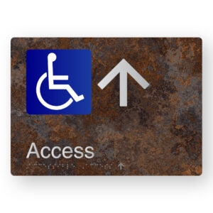 Accessible Access (Up Arrow) Braille Sign in a Distressed Metal Finish
