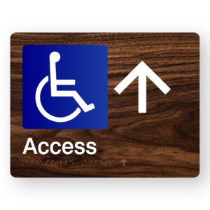 Accessible Access  (Up Arrow) Braille Sign in Dark Woodgrain