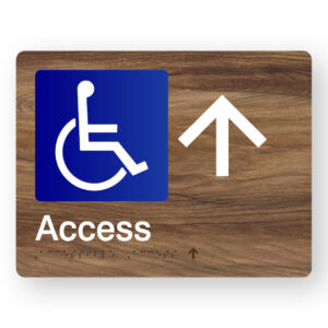 Accessible Access  (Up Arrow) Braille Sign in Mid-Tone Woodgrain in Acrylic