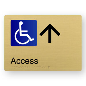 Accessible Access (Up Arrow) Braille Sign in a Satin Brass Finish