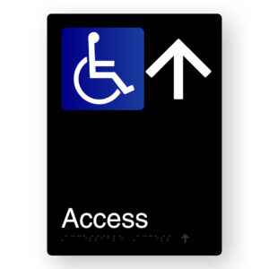 Accessible Access (Up Arrow) Braille Sign in Portrait Black Aluminium