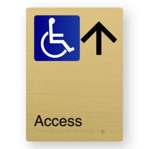 Accessible Access (Up Arrow) Braille Sign in Portrait Satin Brass Finish