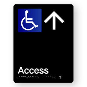 Accessible Access (Up Arrow) Braille Sign in Portrait Black Acrylic