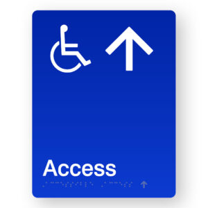 Accessible Access (Up Arrow) Braille Sign in Portrait Blue Acrylic