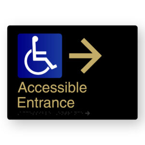 Accessible Entrance (Right Arrow) Braille Sign in a Black & Satin Brass Finish