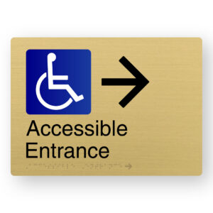 Accessible Entrance (Right Arrow) Braille Sign in a Satin Brass Finish