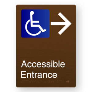 Accessible Entrance (Right Arrow) Braille Sign in Portrait Bronze Finish